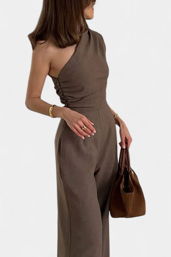 One Shoulder Jumpsuit with Ruched Detail for Women