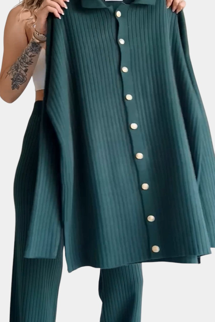 Striped Knit Two Piece Set for Women - Comfortable Loungewear
