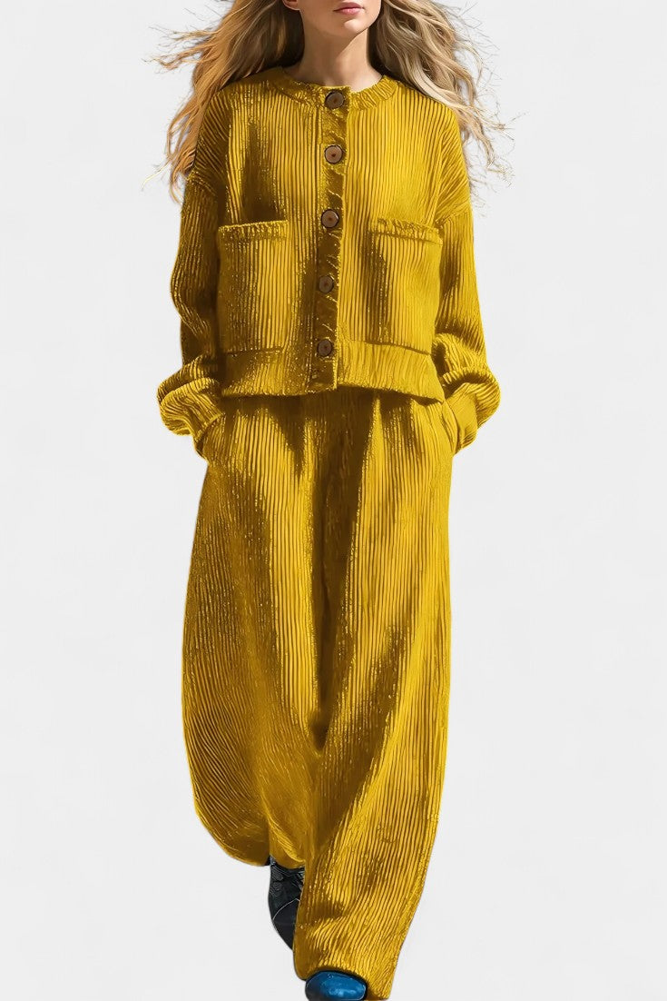 Knit Cardigan and Wide Leg Pants Set - Lounge Coord Outfit
