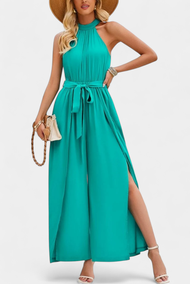 One Shoulder Jumpsuit with Bow Detail - Elegant Wide Leg Jumpsuit