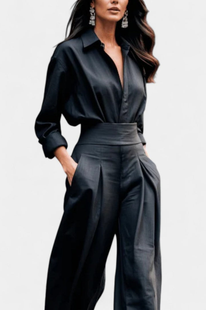 Button Up Shirt and Pleated Trouser Set for Women