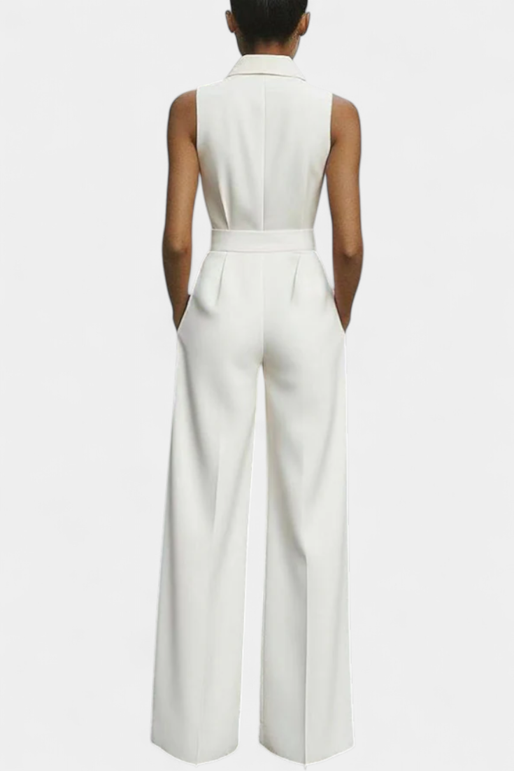 Sleeveless Wide Leg Jumpsuit with Structured Lapel