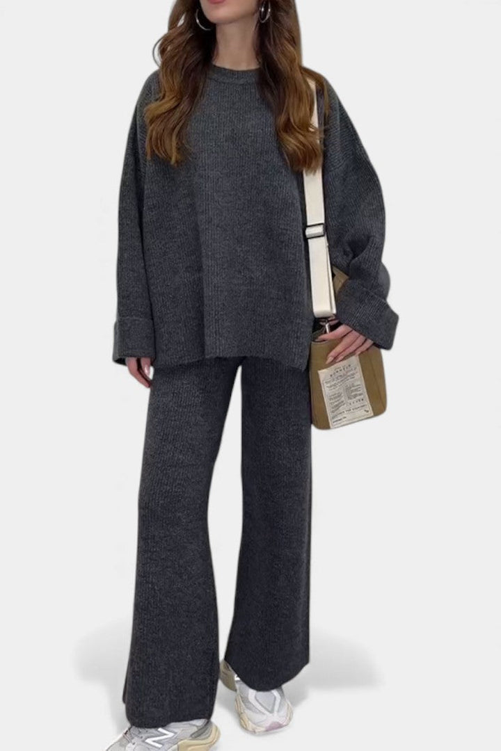 Two Piece Sweater Set Relaxed Fit Round Neck Top and Pants