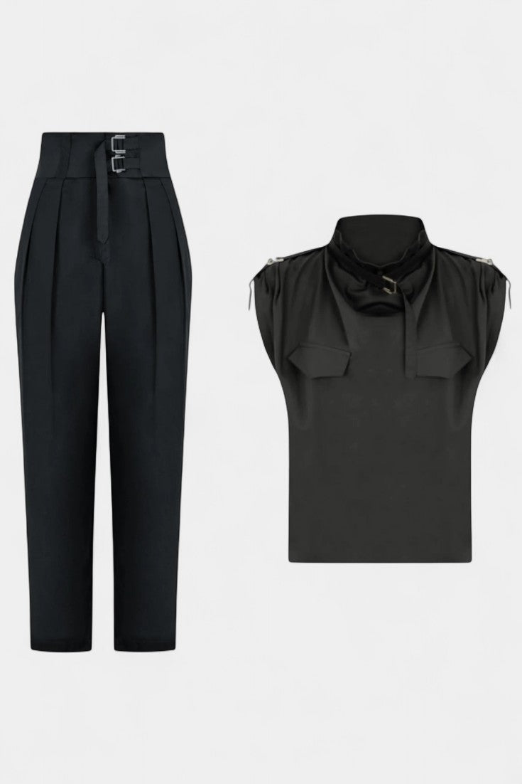 Belted Jumpsuit with Ruffled Collar and Straight Leg