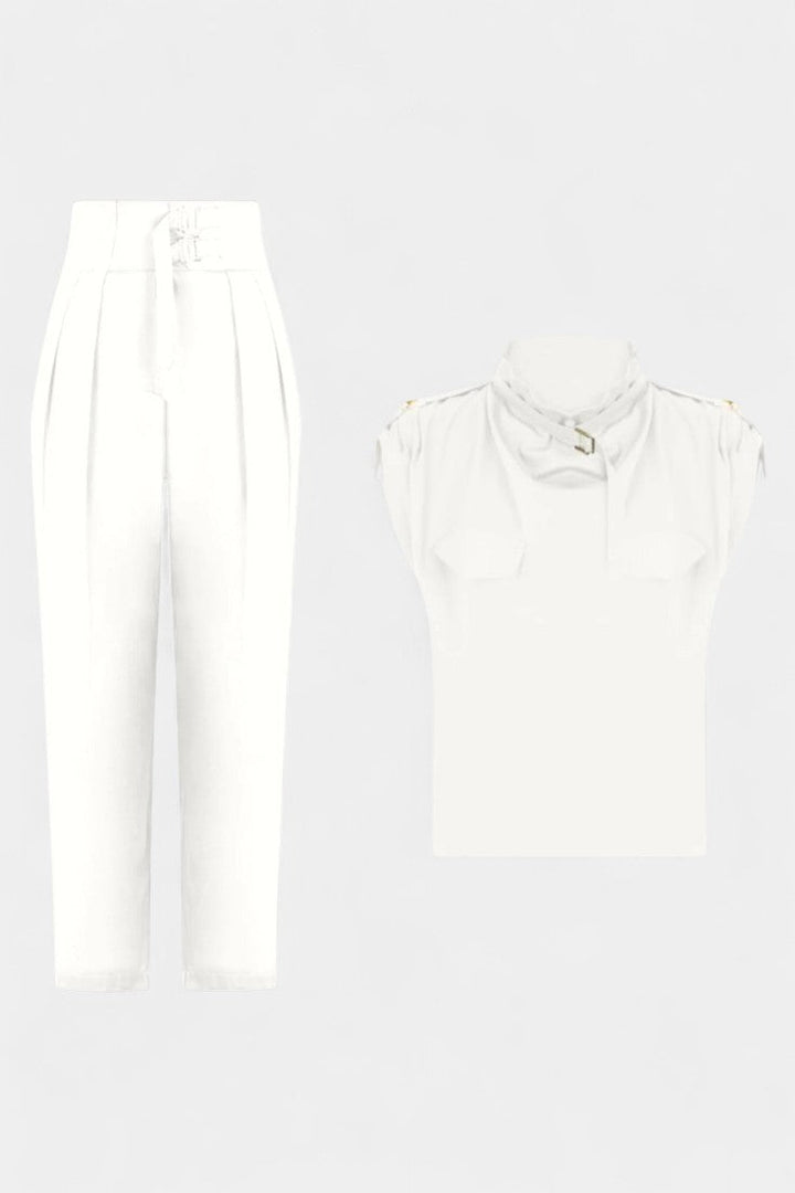 Belted Jumpsuit with Ruffled Collar and Straight Leg