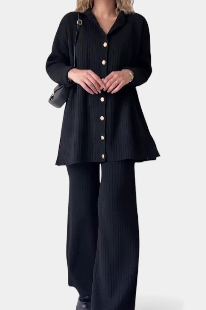 Striped Knit Two Piece Set for Women - Comfortable Loungewear