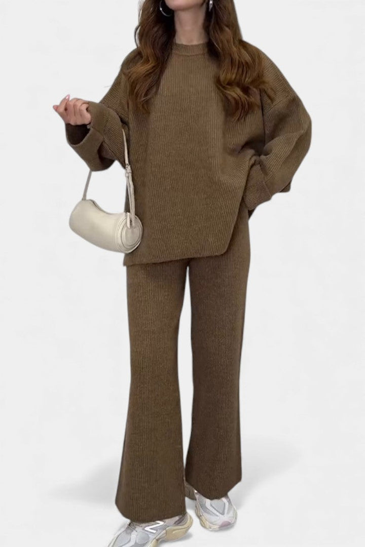 Two Piece Sweater Set Relaxed Fit Round Neck Top and Pants