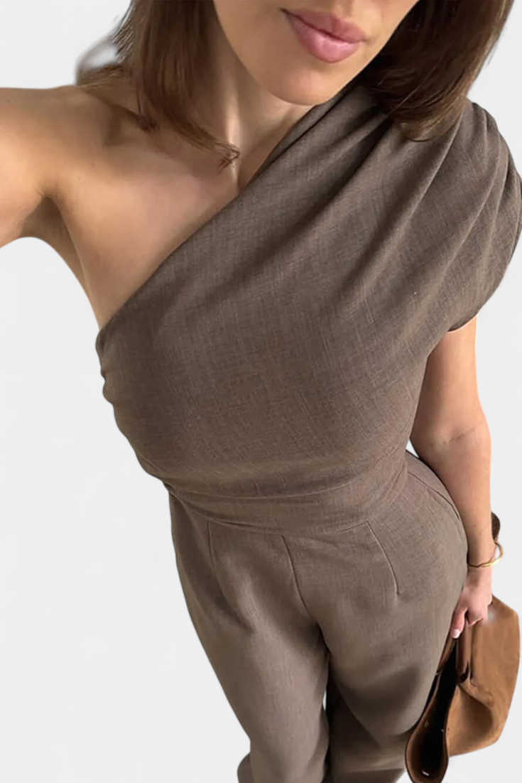 One Shoulder Jumpsuit with Ruched Detail for Women