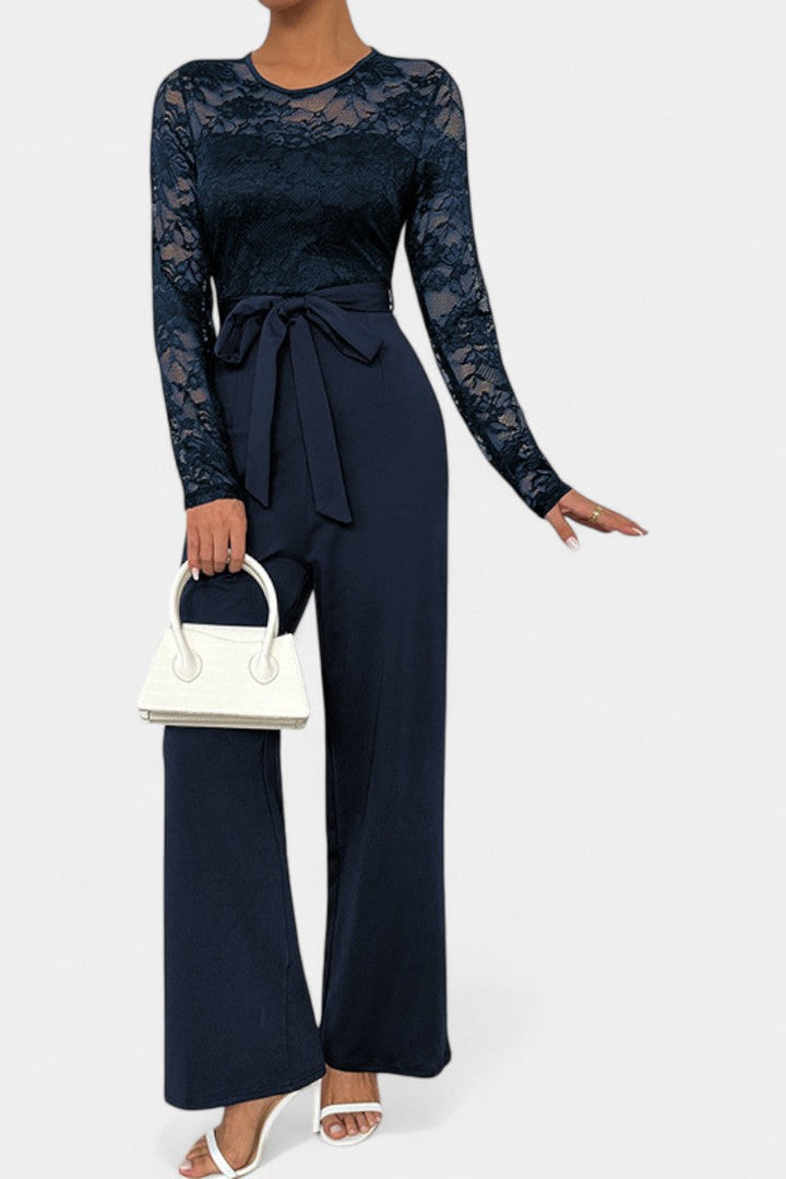Lace Jumpsuit Wide Leg with Tie Waist for Women
