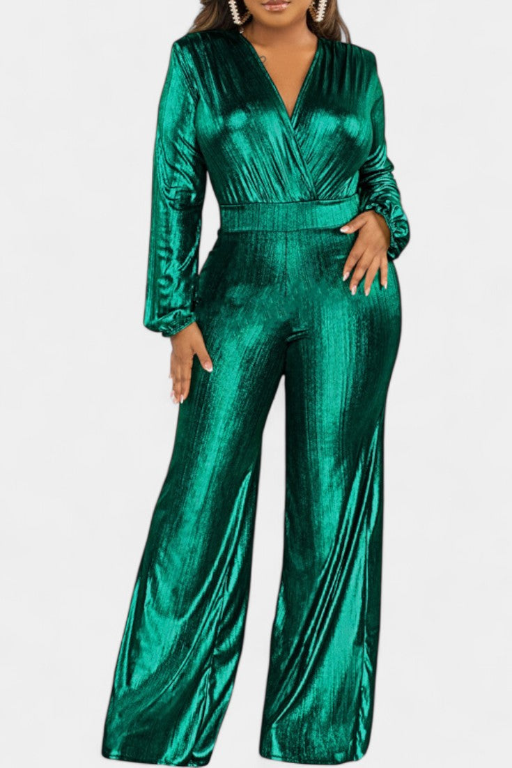Deep V-Neck Jumpsuit for Women - Elegant Evening Fitted Silhouette