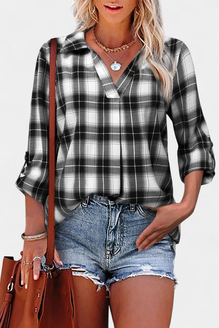Oversized Plaid Shirt for Women - Structured Collar Button Down