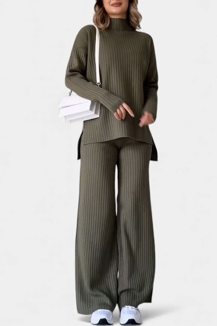 Casual Knit Set for Women with Side Slit Detail