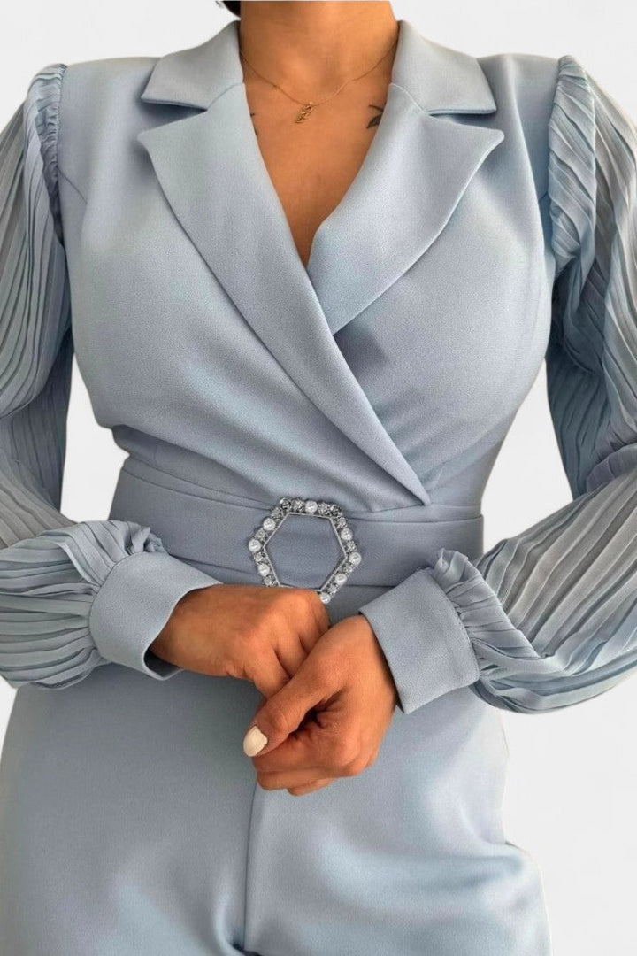 Elegant Jumpsuit with Tailored Collar and Ruffle Details