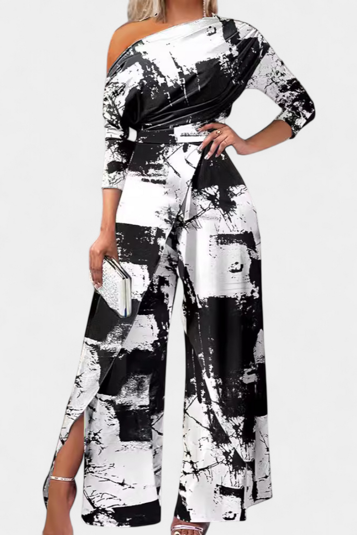 Asymmetrical Jumpsuit with Pearl Embellished Shoulders