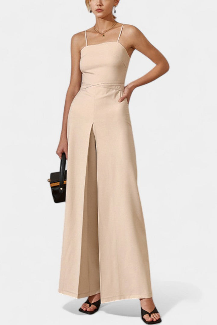Strapless Wide Leg Jumpsuit with Tied Waist - Elegant Summer Style