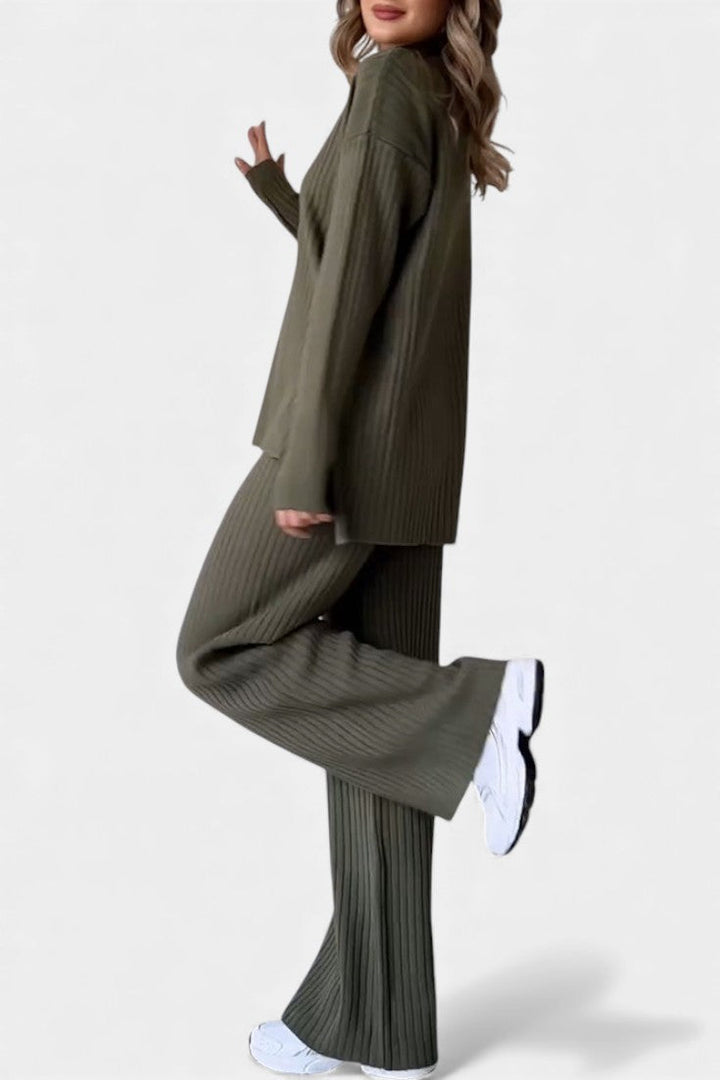 Casual Knit Set for Women with Side Slit Detail