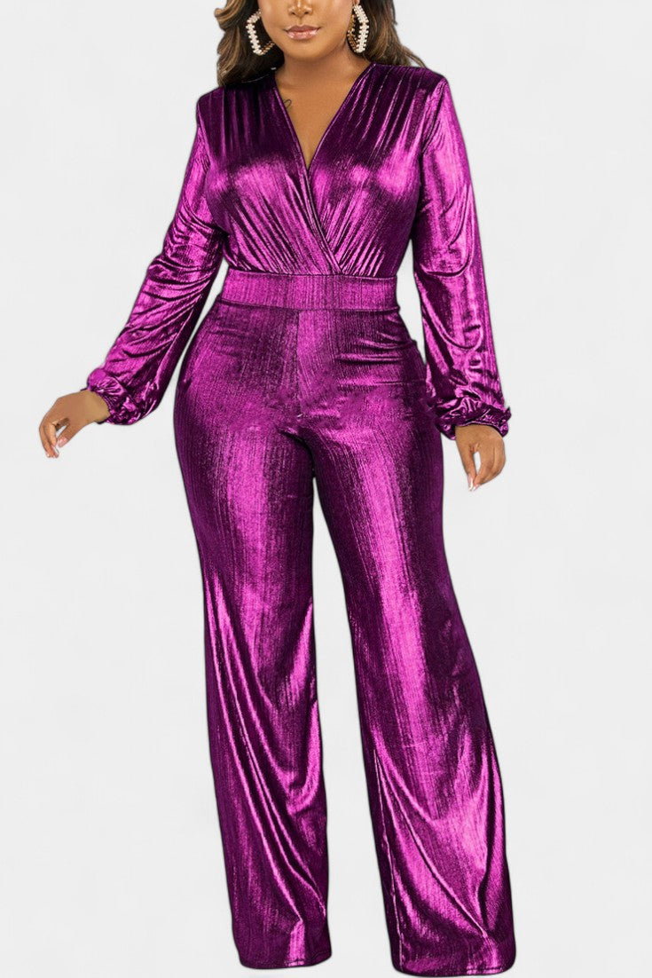 Deep V-Neck Jumpsuit for Women - Elegant Evening Fitted Silhouette