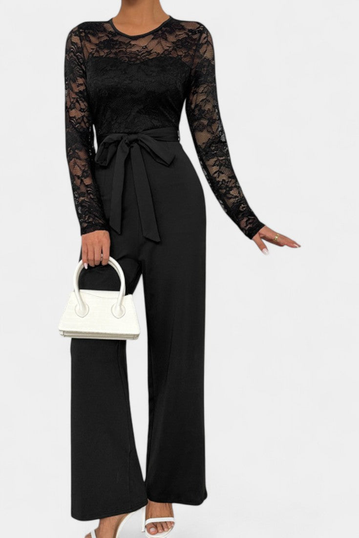 Lace Jumpsuit Wide Leg with Tie Waist for Women