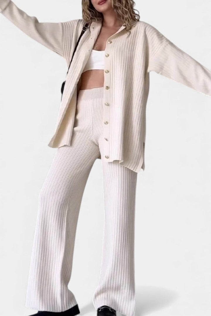 Striped Knit Two Piece Set for Women - Comfortable Loungewear