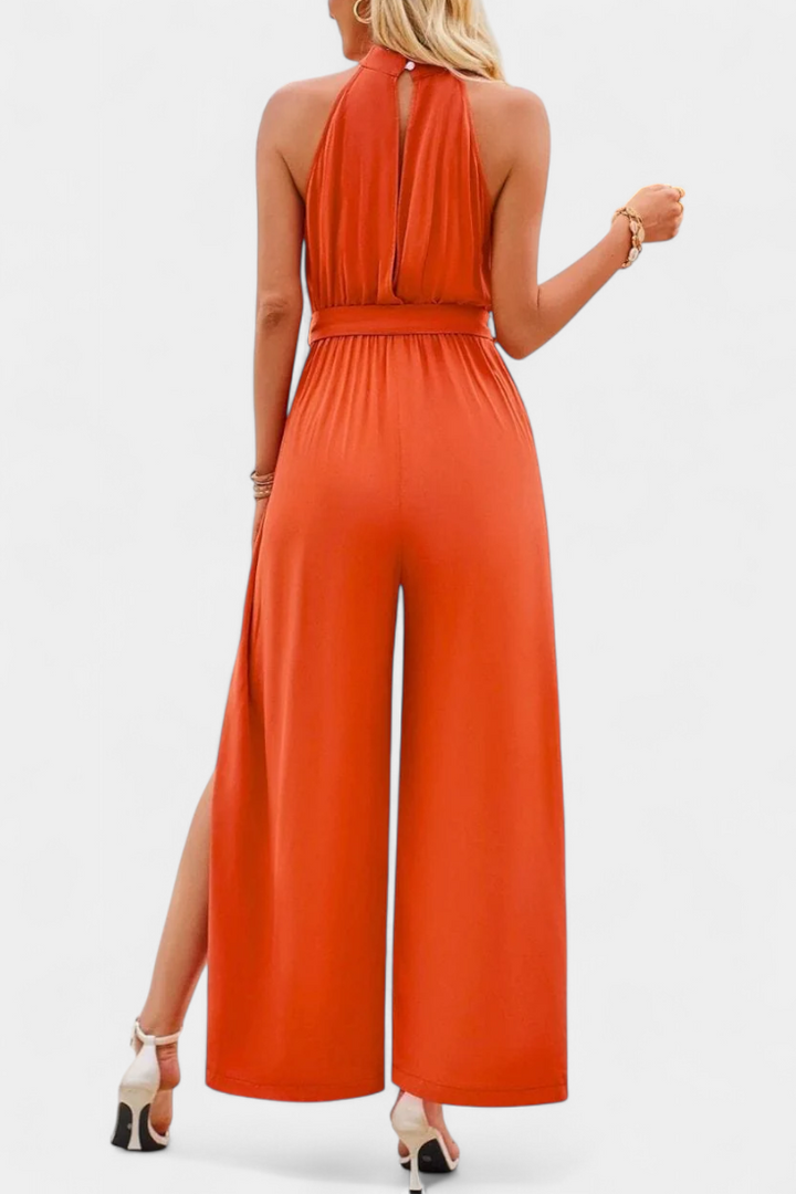 One Shoulder Jumpsuit with Bow Detail - Elegant Wide Leg Jumpsuit