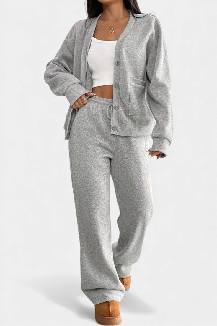 Cardigan Jacket and Wide Leg Pants Set - Two Piece Loungewear Outfit