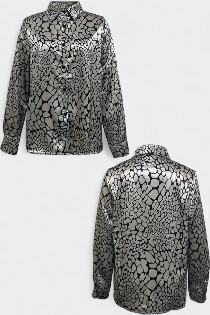 Oversized Snake Print Blouse with Button Front for Women