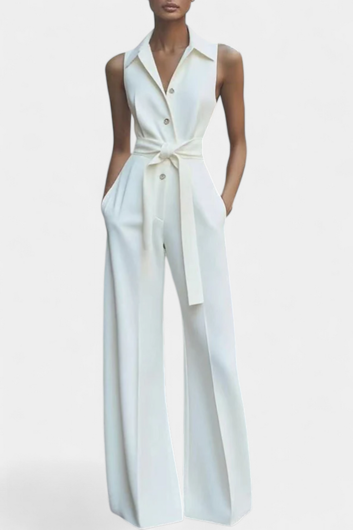 Sleeveless Wide Leg Jumpsuit with Structured Lapel