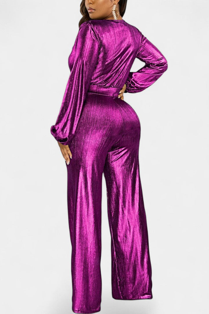 Deep V-Neck Jumpsuit for Women - Elegant Evening Fitted Silhouette