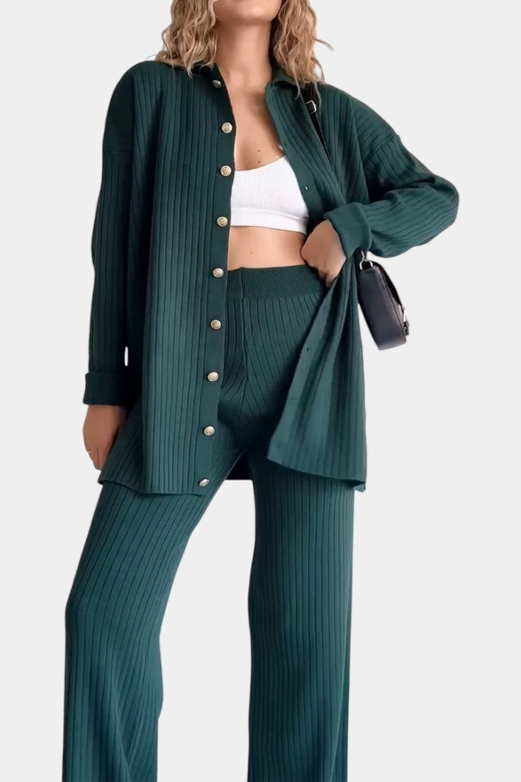Striped Knit Two Piece Set for Women - Comfortable Loungewear
