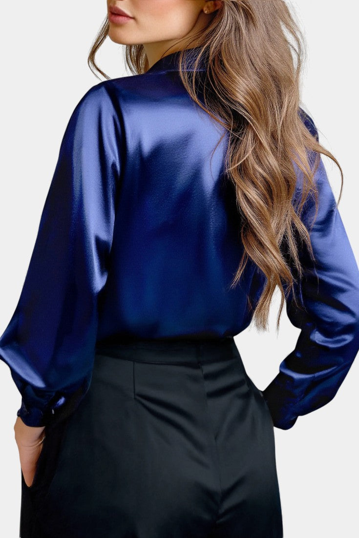 Satin Blouse Long Sleeve Black Elegant Work Shirt for Women