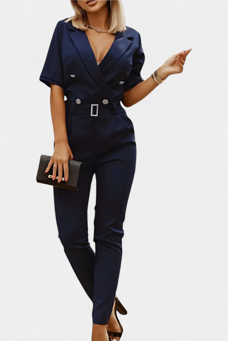 V-Neck Jumpsuit for Women - Elegant Relaxed Fit