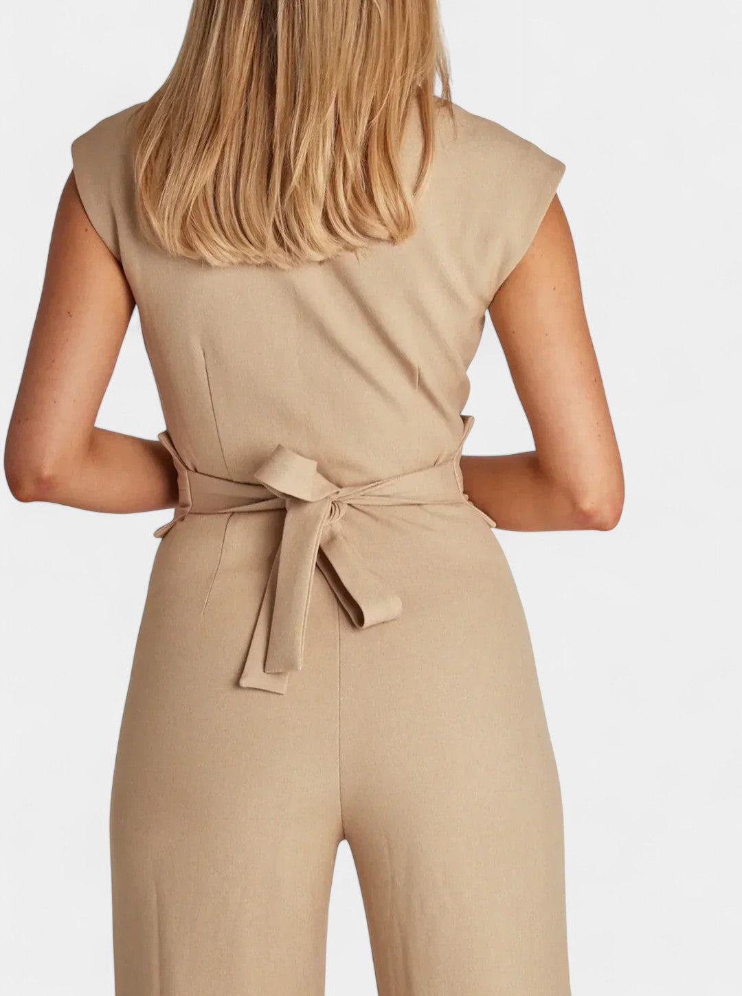 Sleeveless Jumpsuit with High Neck and Wide Leg Flare