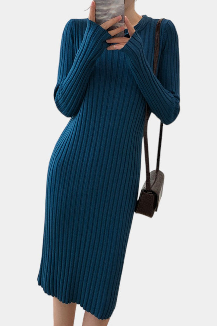 Two Piece Knit Set for Women - Long Sleeve Top and Midi Skirt