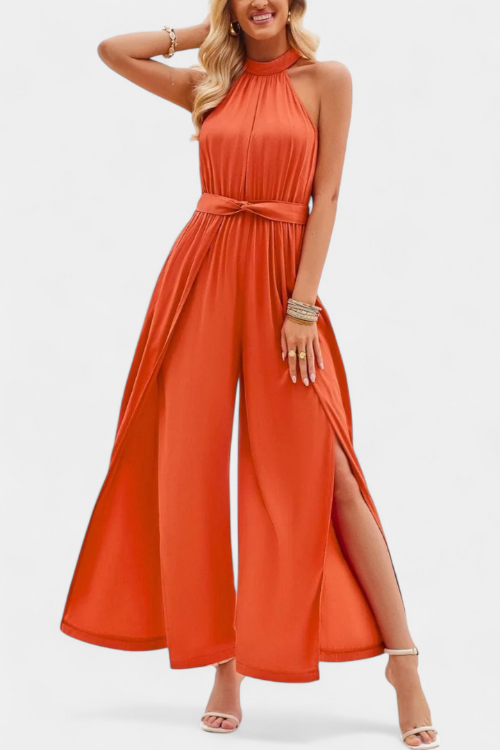 One Shoulder Jumpsuit with Bow Detail - Elegant Wide Leg Jumpsuit