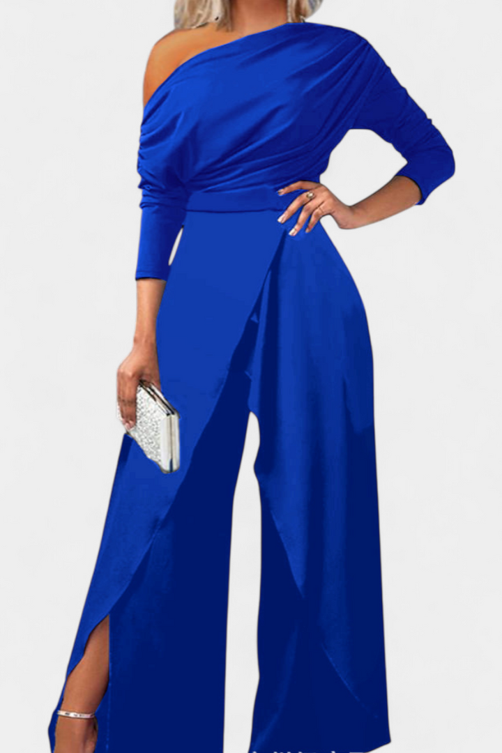 Asymmetrical Jumpsuit with Pearl Embellished Shoulders