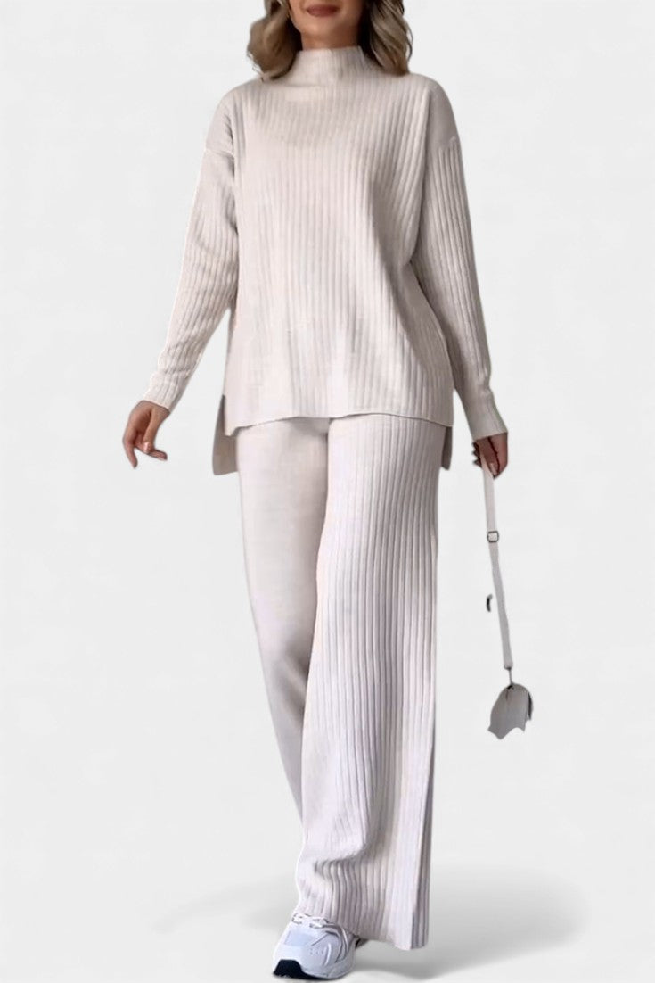 Casual Knit Set for Women with Side Slit Detail