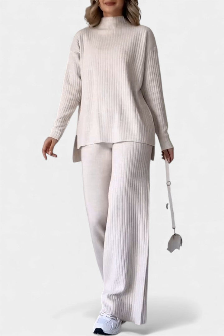 Casual Knit Set for Women with Side Slit Detail