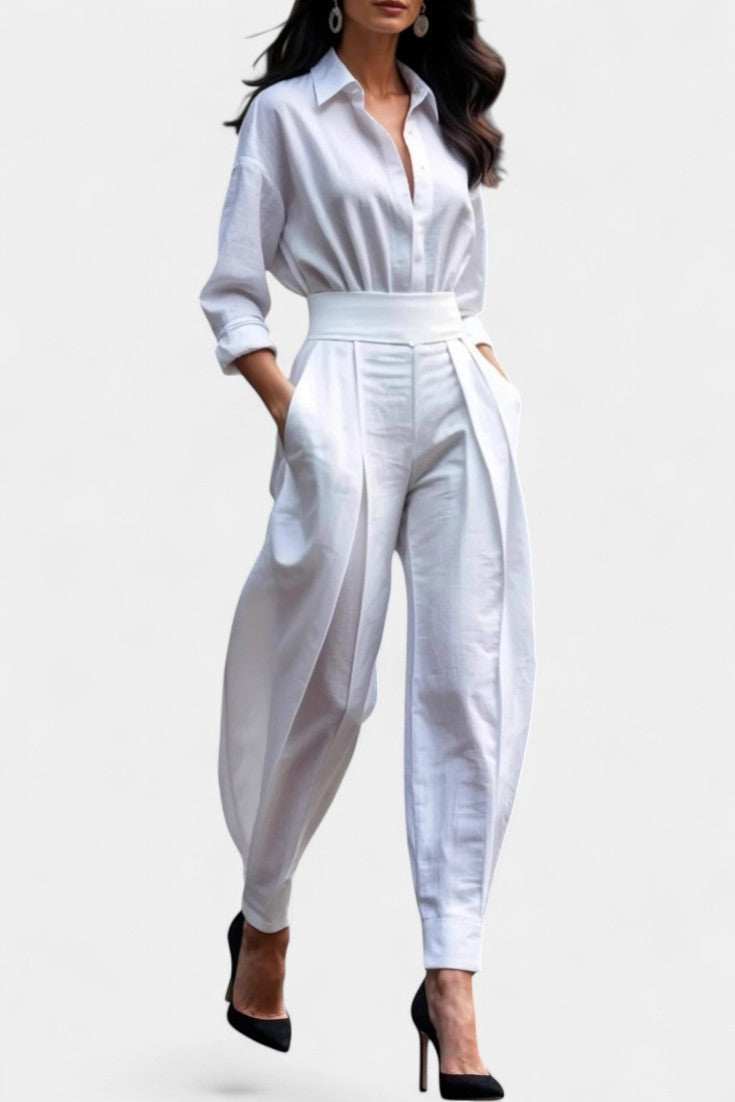 Button Up Shirt and Pleated Trouser Set for Women