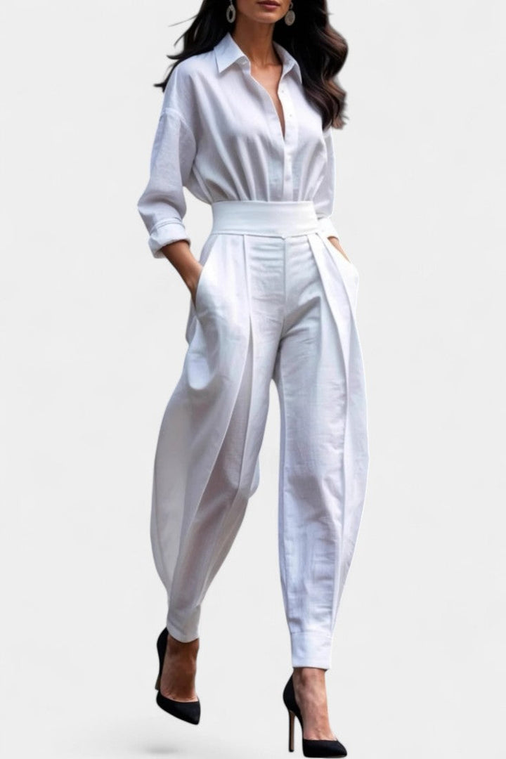 Button Up Shirt and Pleated Trouser Set for Women
