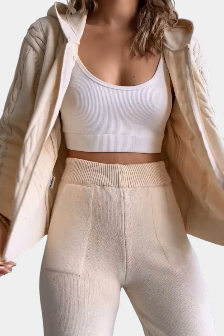 Cardigan Sweater Set for Women - Textured Knit Two Piece