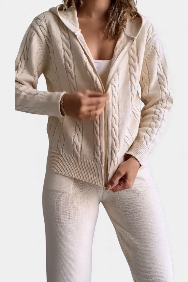 Cardigan Sweater Set for Women - Textured Knit Two Piece