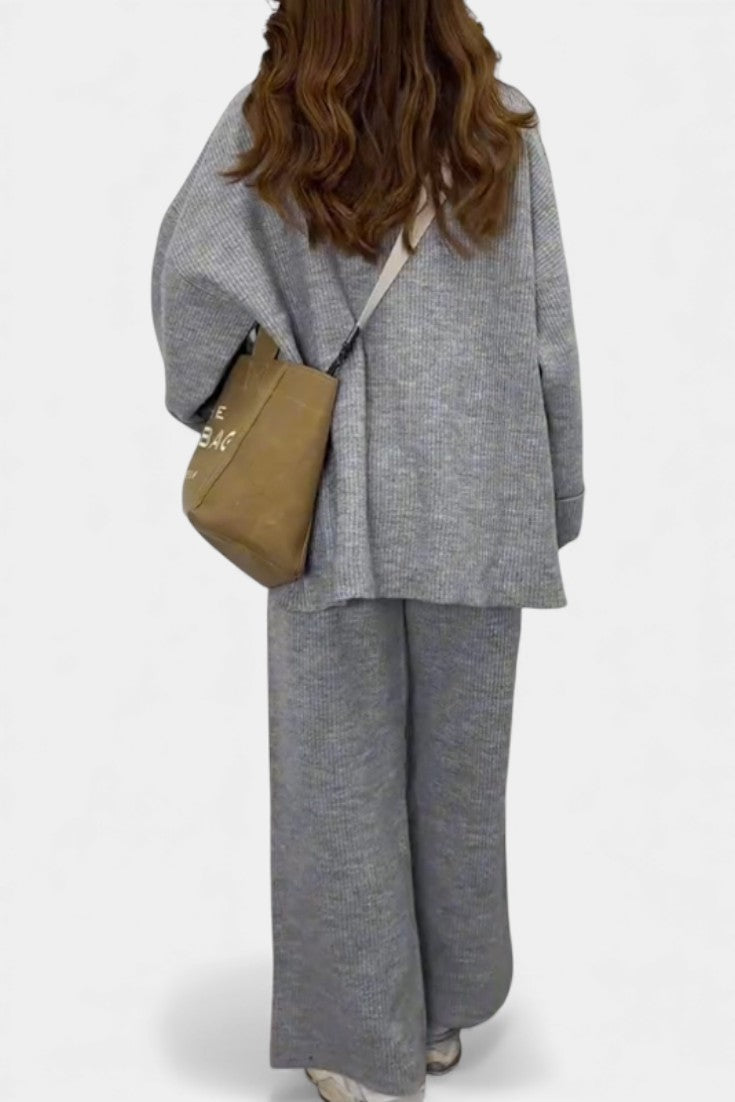 Two Piece Sweater Set Relaxed Fit Round Neck Top and Pants