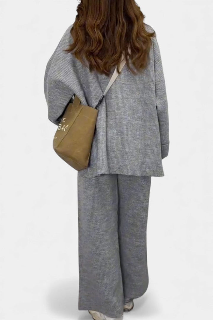 Two Piece Sweater Set Relaxed Fit Round Neck Top and Pants
