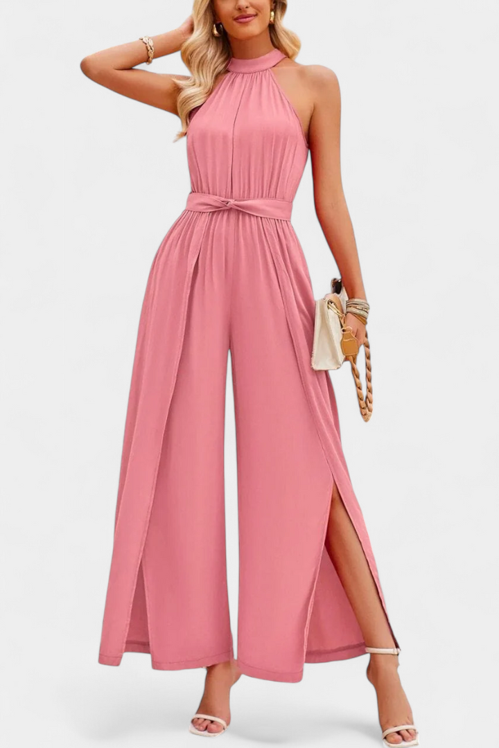 One Shoulder Jumpsuit with Bow Detail - Elegant Wide Leg Jumpsuit
