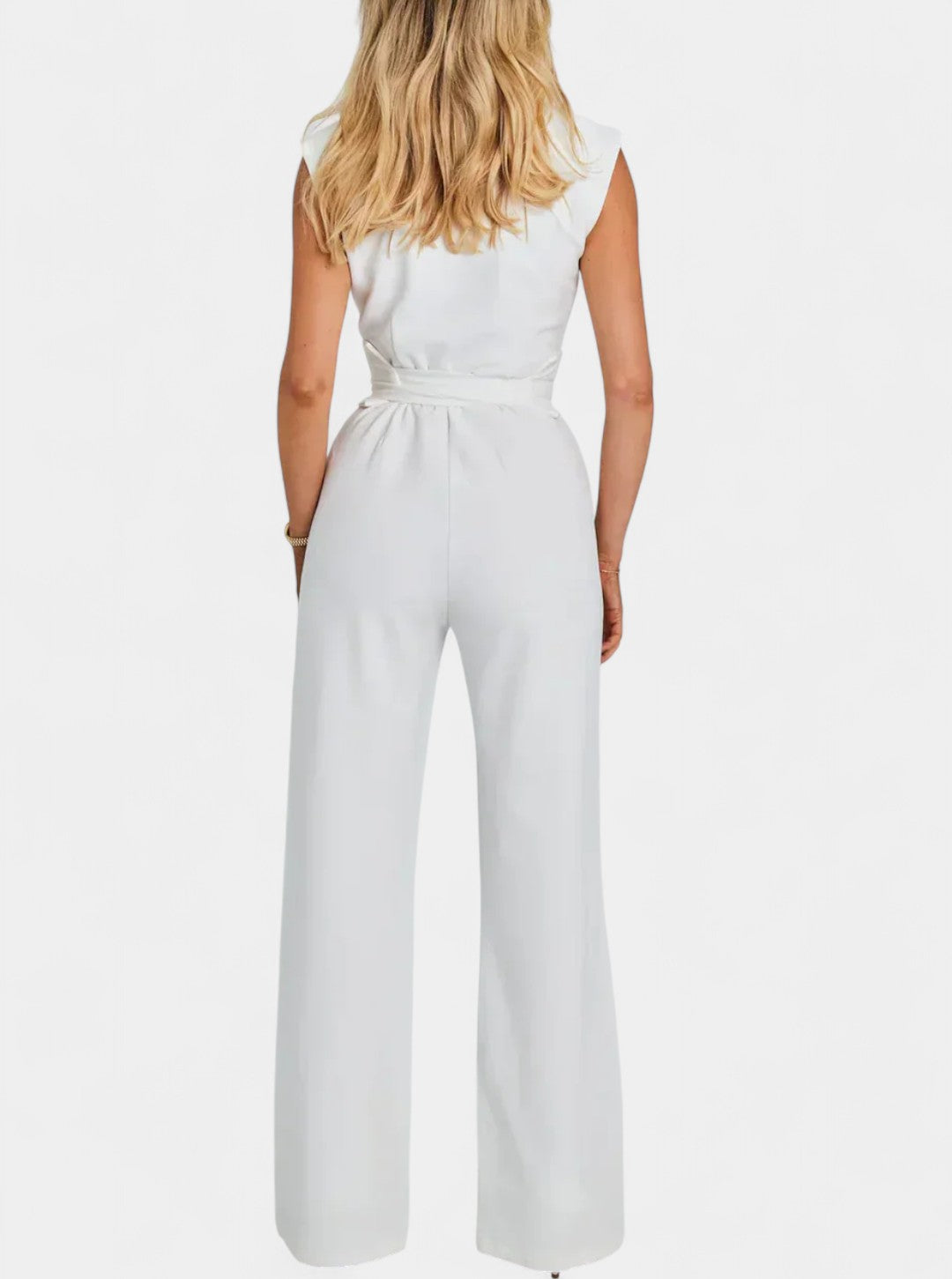 Sleeveless Jumpsuit with High Neck and Wide Leg Flare