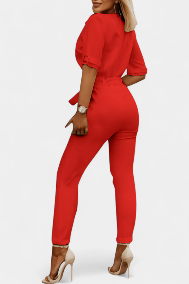 V-Neck Jumpsuit for Women - Elegant Relaxed Fit