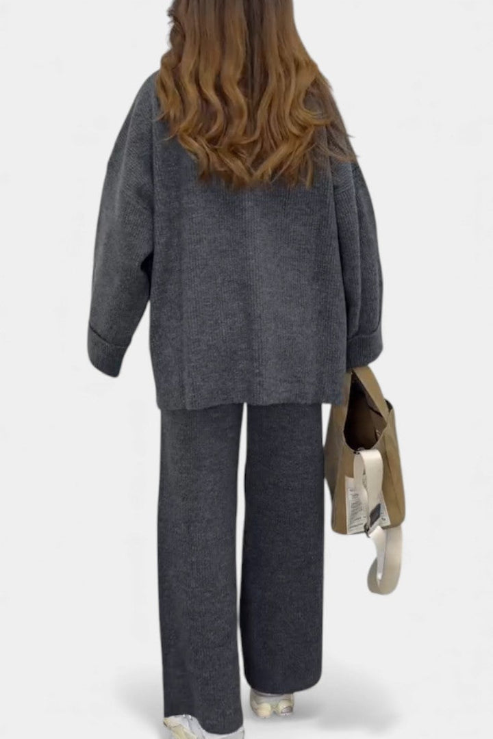 Two Piece Sweater Set Relaxed Fit Round Neck Top and Pants