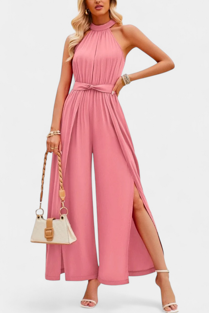 One Shoulder Jumpsuit with Bow Detail - Elegant Wide Leg Jumpsuit