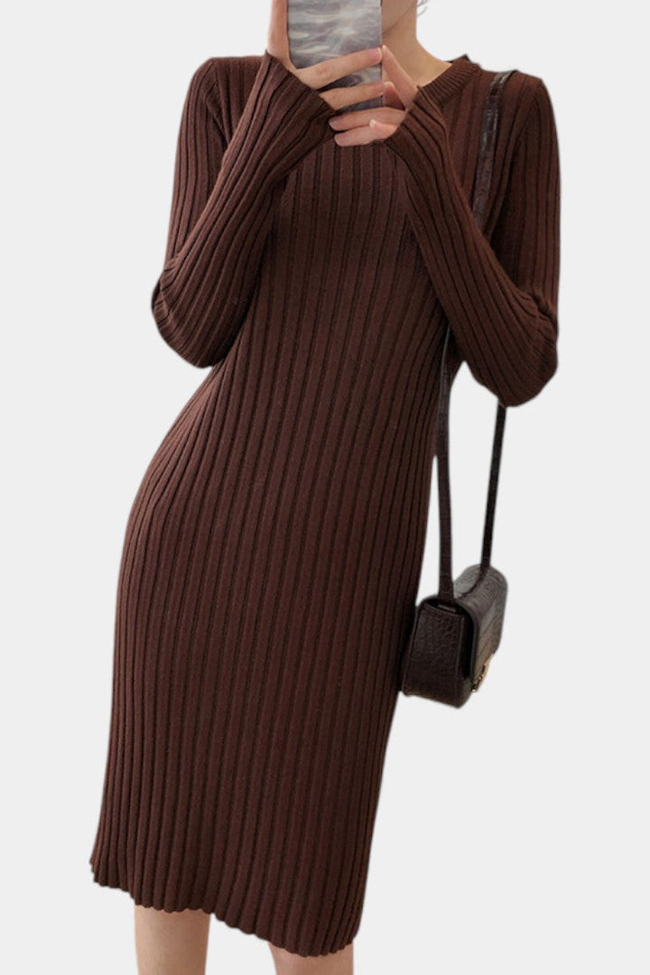 Two Piece Knit Set for Women - Long Sleeve Top and Midi Skirt