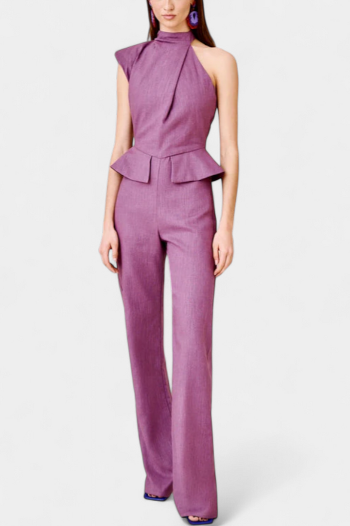 Linen Jumpsuit Women Asymmetrical Shoulder Summer Outfit